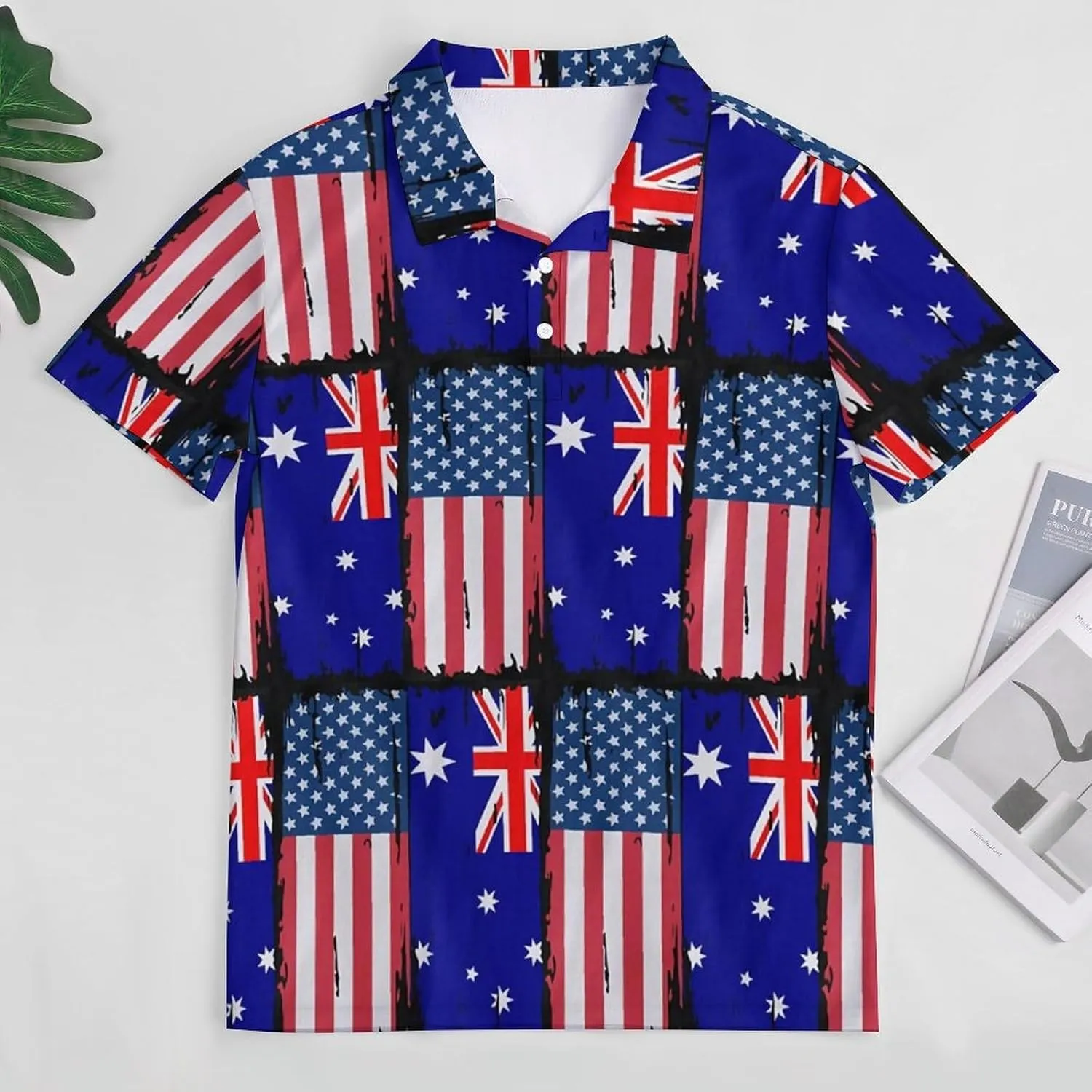 U.S.A and Australian Flag Slim Fit Men's Short Sleeve Polo Shirts Quick-Dry Breathable Golf T-Shirt Tops