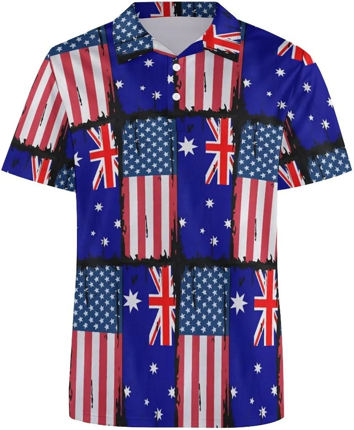 U.S.A and Australian Flag Slim Fit Men's Short Sleeve Polo Shirts Quick-Dry Breathable Golf T-Shirt Tops