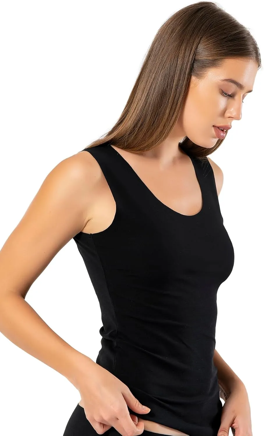 VAVONNE Pima Cotton Tank Tops for Women, Laser Cut Basic Scoop Neck Camisole Undershirt