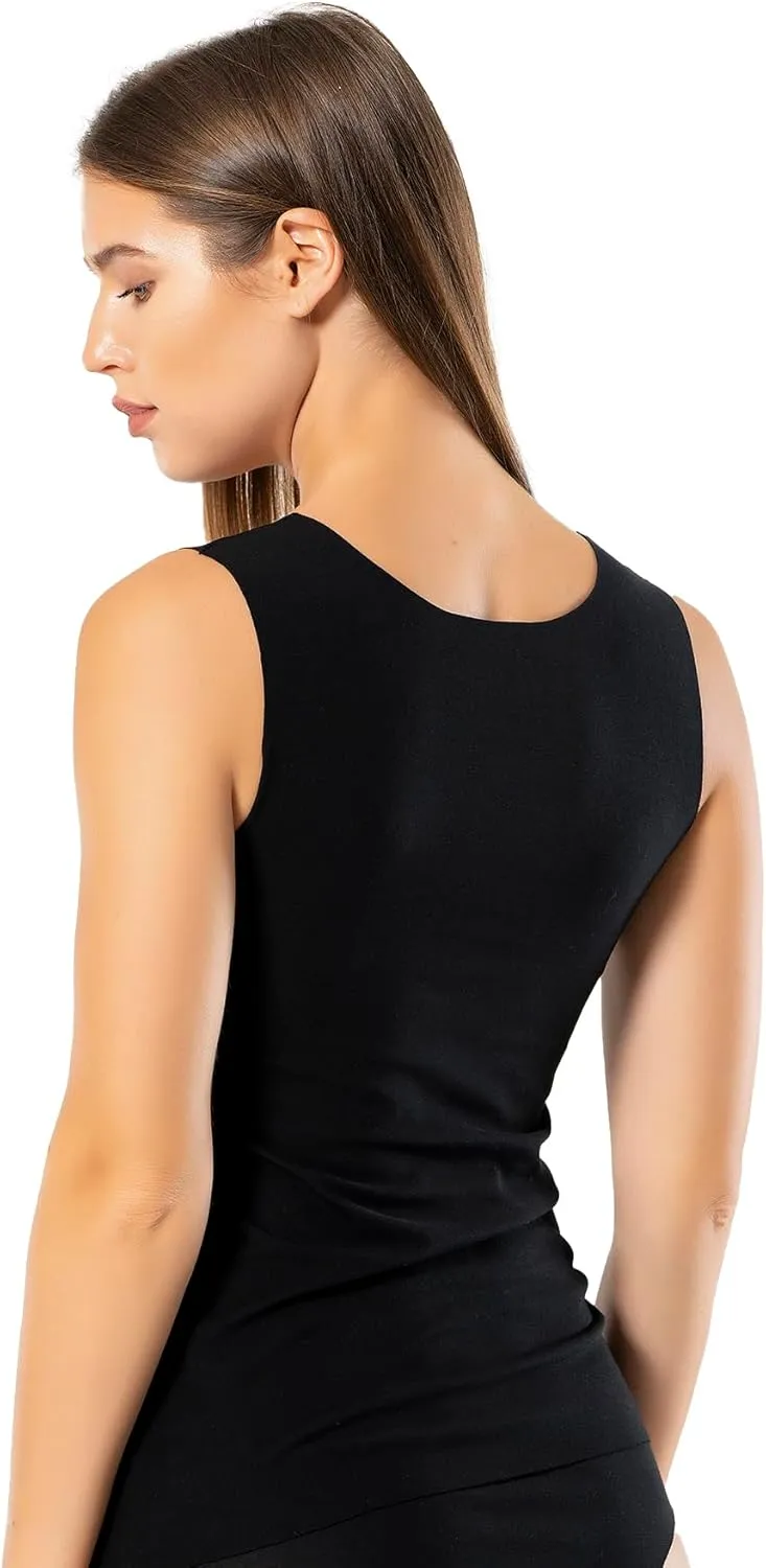 VAVONNE Pima Cotton Tank Tops for Women, Laser Cut Basic Scoop Neck Camisole Undershirt