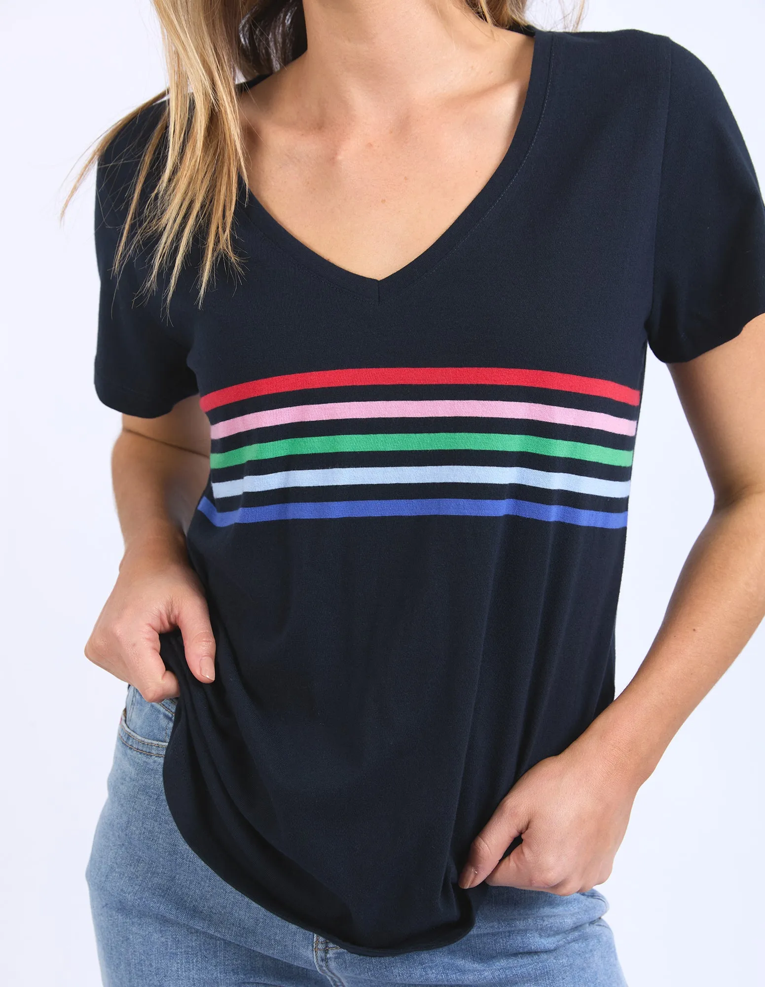 Vertical Rainbow Stripe Tee Navy