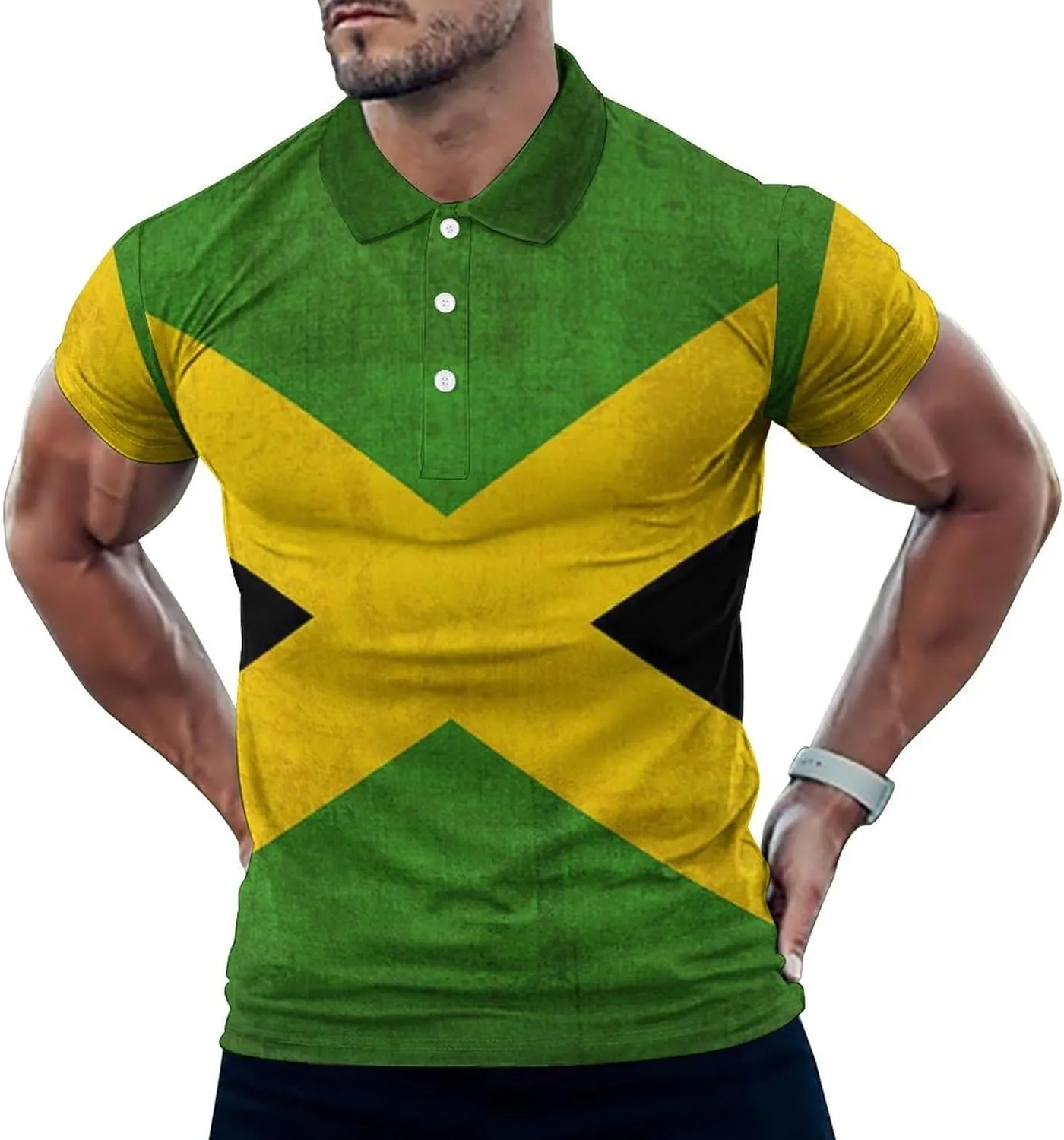 Vintage Jamaica Flag Slim Fit Men's Short Sleeve Polo Shirts Quick-Dry Breathable Golf T-Shirt Tops