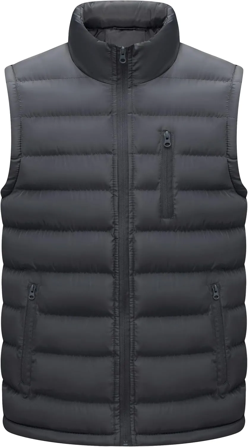 VtuAOL Men's Puffer Vest Outdoor Hooded Padded Vest Softshell Outerwear Vest for Travel Hiking