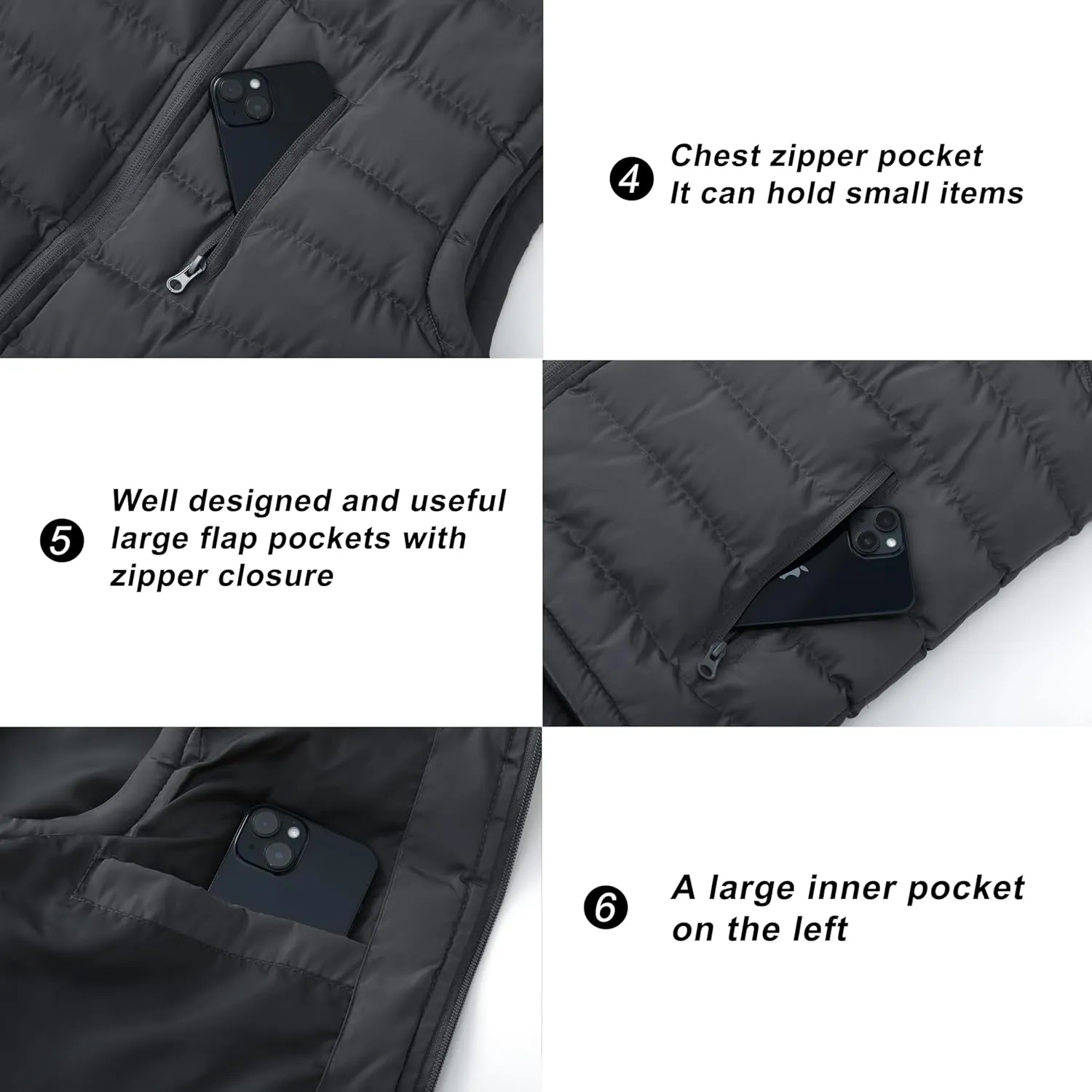 VtuAOL Men's Puffer Vest Outdoor Hooded Padded Vest Softshell Outerwear Vest for Travel Hiking