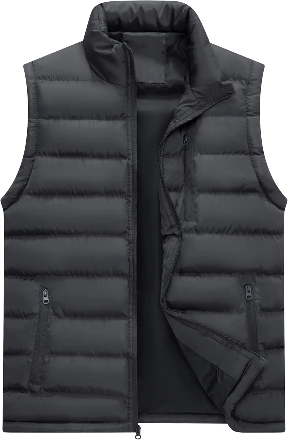 VtuAOL Men's Puffer Vest Outdoor Hooded Padded Vest Softshell Outerwear Vest for Travel Hiking