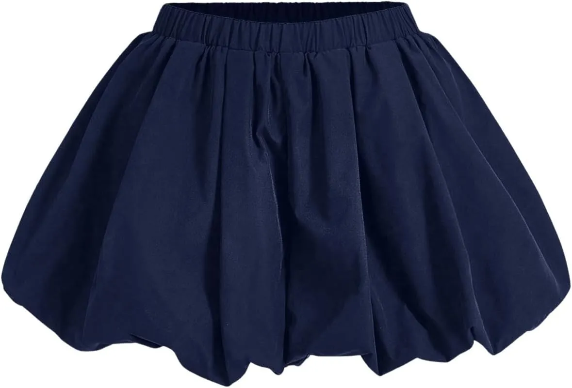WDIRARA Women's Asymmetrical Hem Bubble Skorts Elastic Waist Loose Fit Solid Mini Skirt Pants