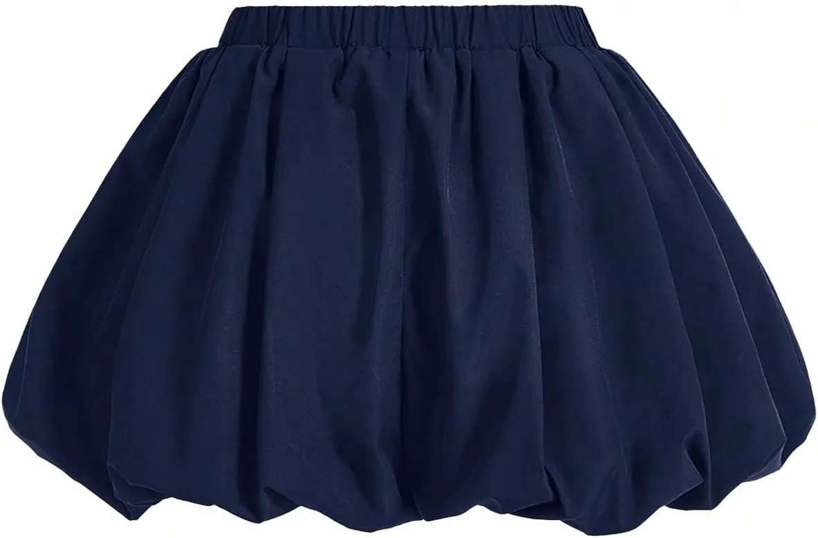 WDIRARA Women's Asymmetrical Hem Bubble Skorts Elastic Waist Loose Fit Solid Mini Skirt Pants