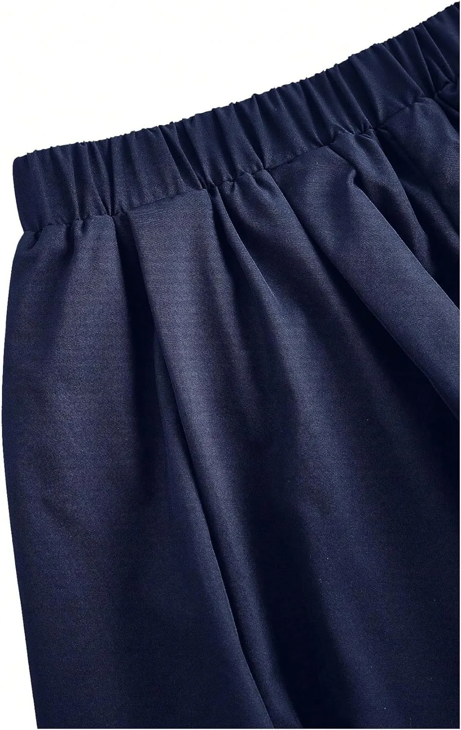 WDIRARA Women's Asymmetrical Hem Bubble Skorts Elastic Waist Loose Fit Solid Mini Skirt Pants