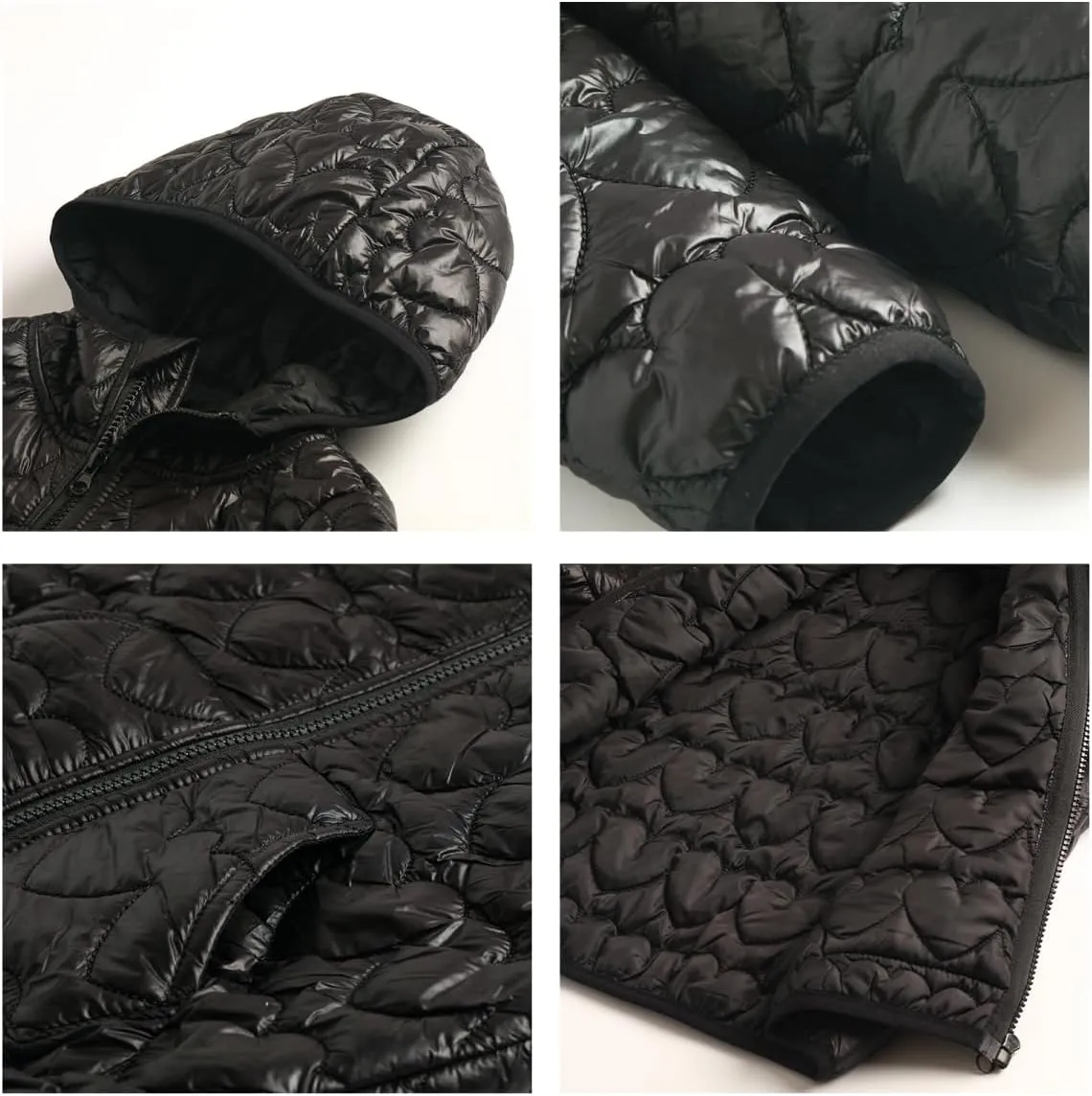 WELAKEN Lightweight Heart Quilted Cotton Puffer Jacket for Girls & Kids Zip Up Hooded Coat with Kangaroo Pocket