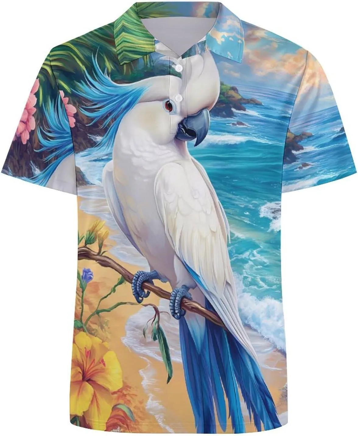 White Cockatoo Beach Slim Fit Men's Short Sleeve Polo Shirts Quick-Dry Breathable Golf T-Shirt Tops
