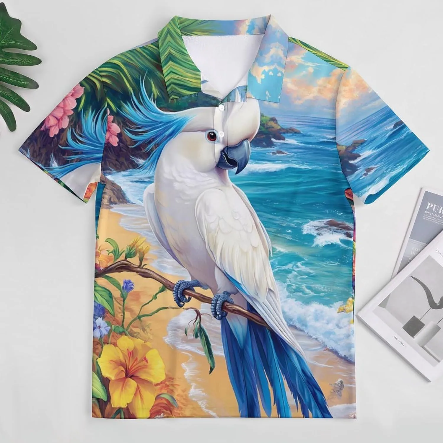White Cockatoo Beach Slim Fit Men's Short Sleeve Polo Shirts Quick-Dry Breathable Golf T-Shirt Tops