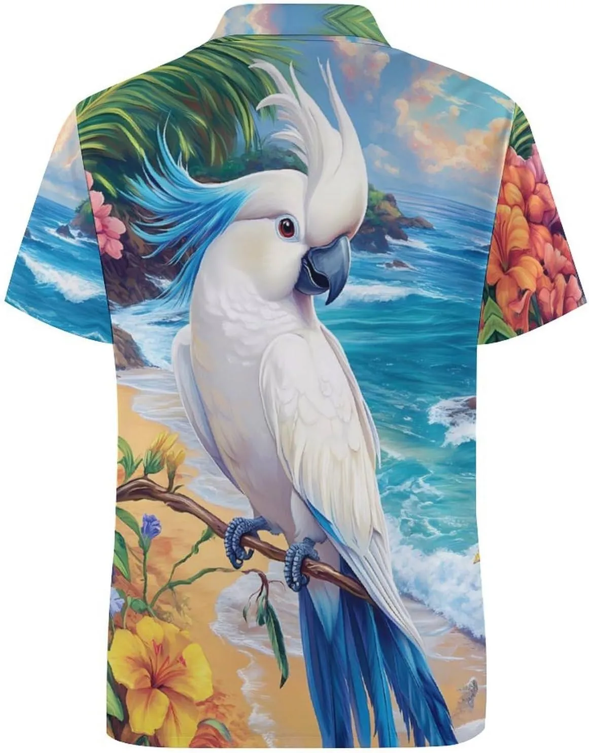 White Cockatoo Beach Slim Fit Men's Short Sleeve Polo Shirts Quick-Dry Breathable Golf T-Shirt Tops