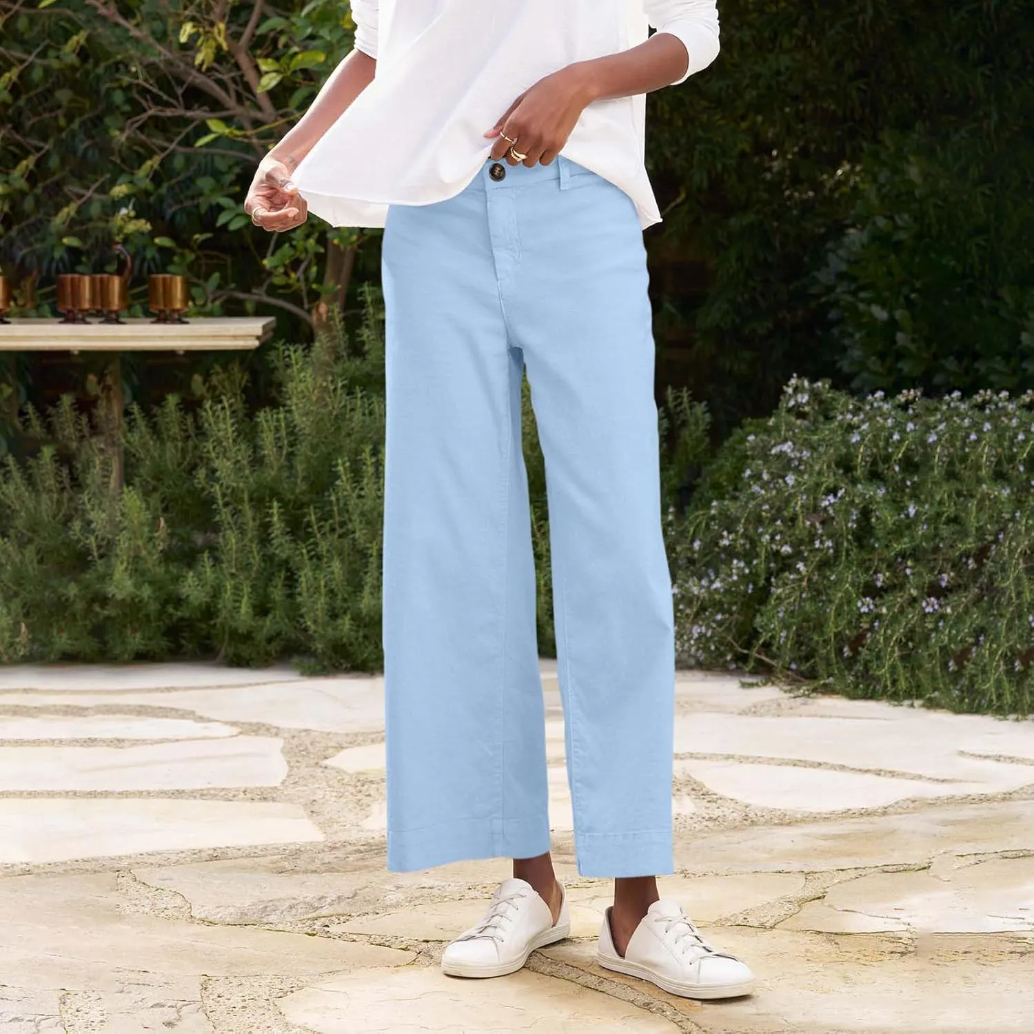Wide Leg Linen Pants for Women 2025 Trendy Summer Button Zipper Pants High Rise with Pockets Y2K Solid Beach Trousers