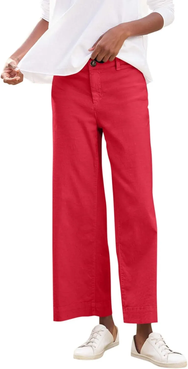 Wide Leg Linen Pants for Women 2025 Trendy Summer Button Zipper Pants High Rise with Pockets Y2K Solid Beach Trousers