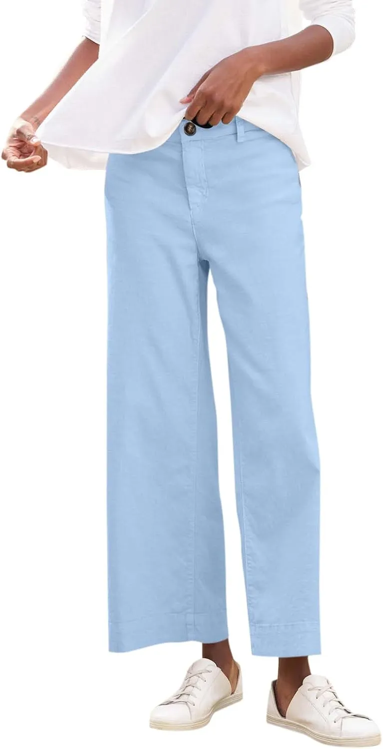 Wide Leg Linen Pants for Women 2025 Trendy Summer Button Zipper Pants High Rise with Pockets Y2K Solid Beach Trousers