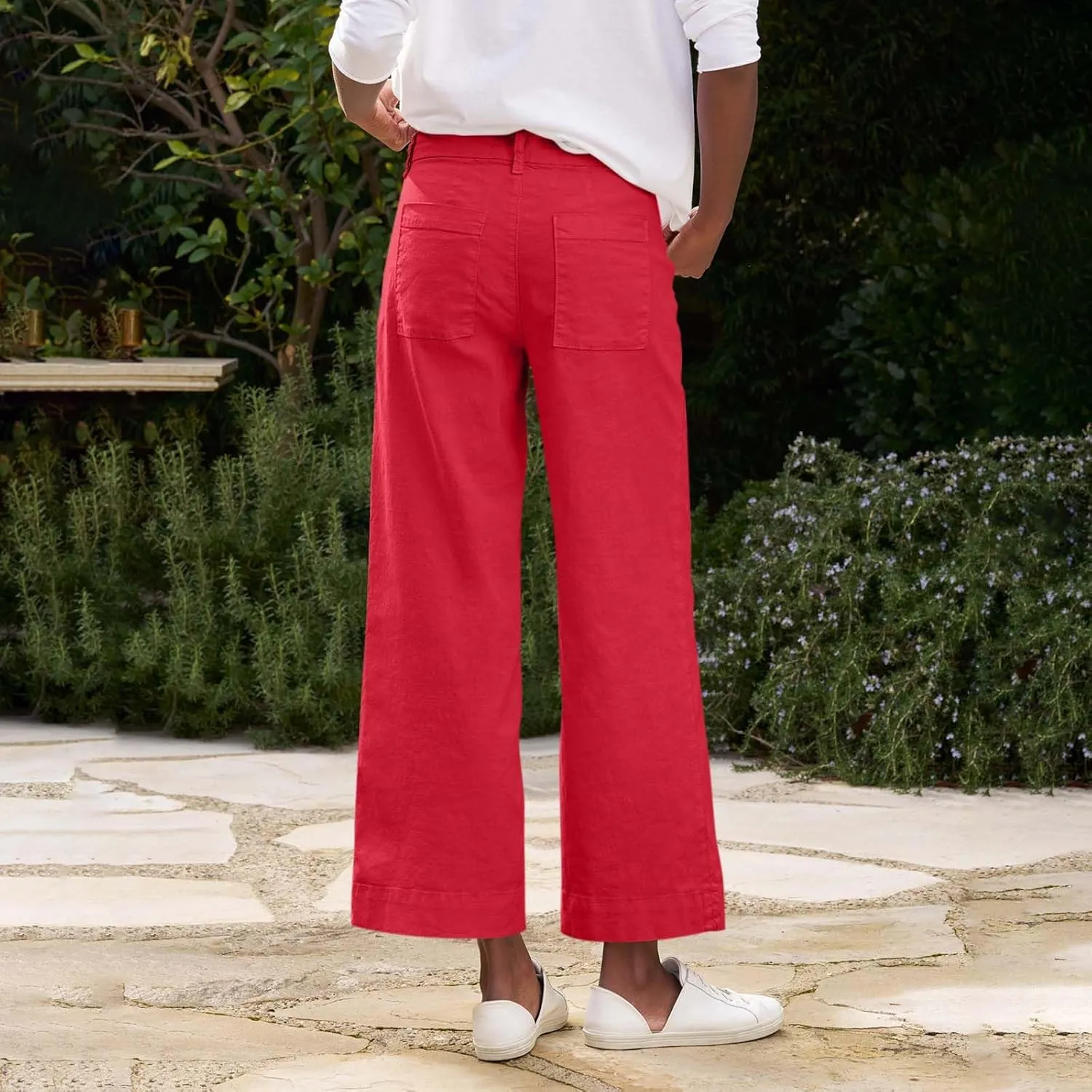 Wide Leg Linen Pants for Women 2025 Trendy Summer Button Zipper Pants High Rise with Pockets Y2K Solid Beach Trousers