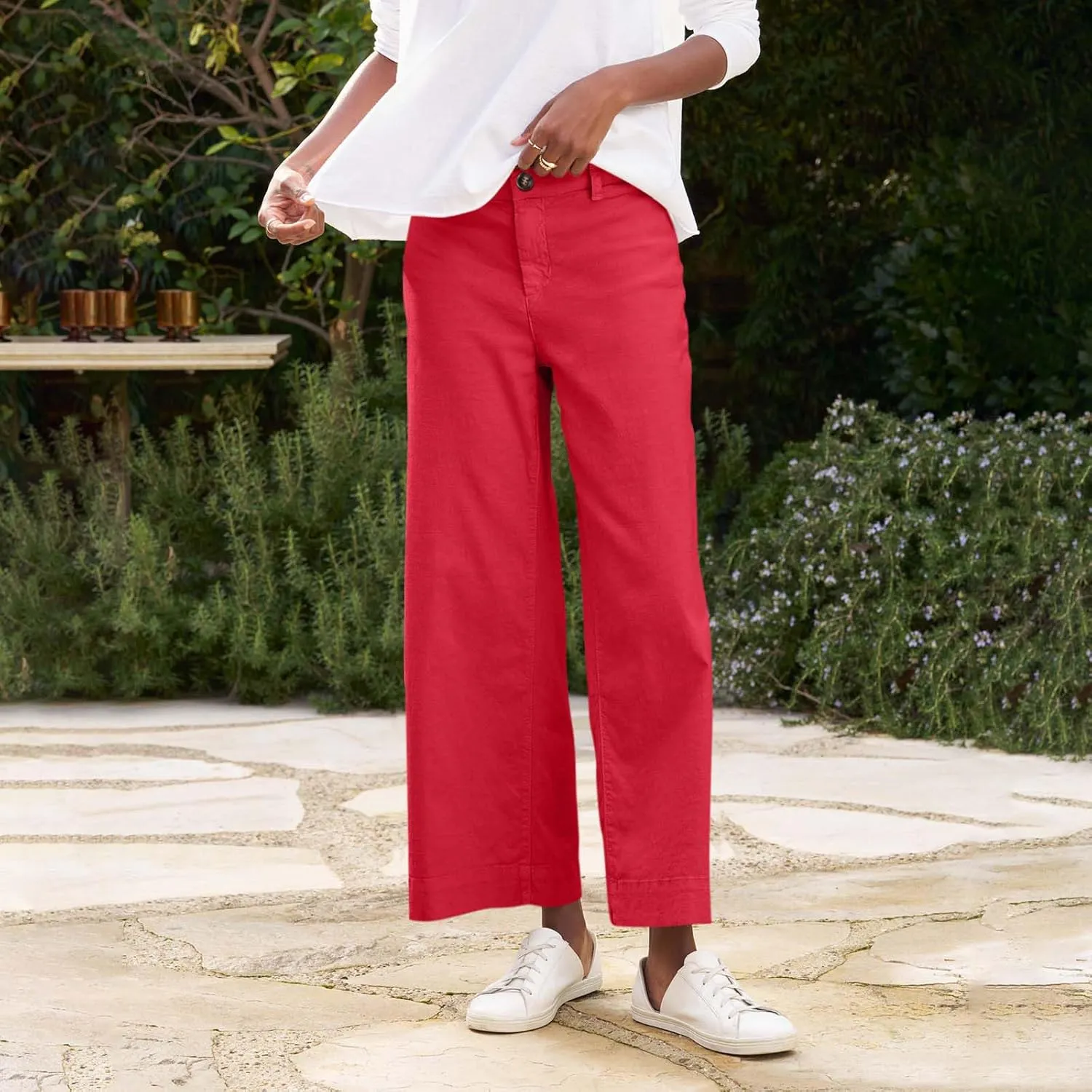 Wide Leg Linen Pants for Women 2025 Trendy Summer Button Zipper Pants High Rise with Pockets Y2K Solid Beach Trousers
