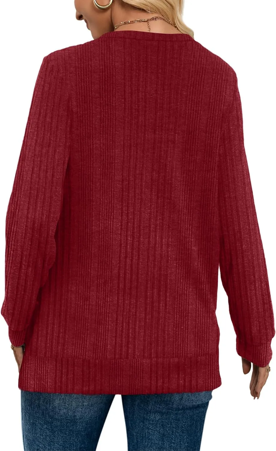 WIHOLL V Neck Long Sleeve Shirts for Women Casual Fall Tops Lightweight Tunic Sweaters Fashion Clothes 2024