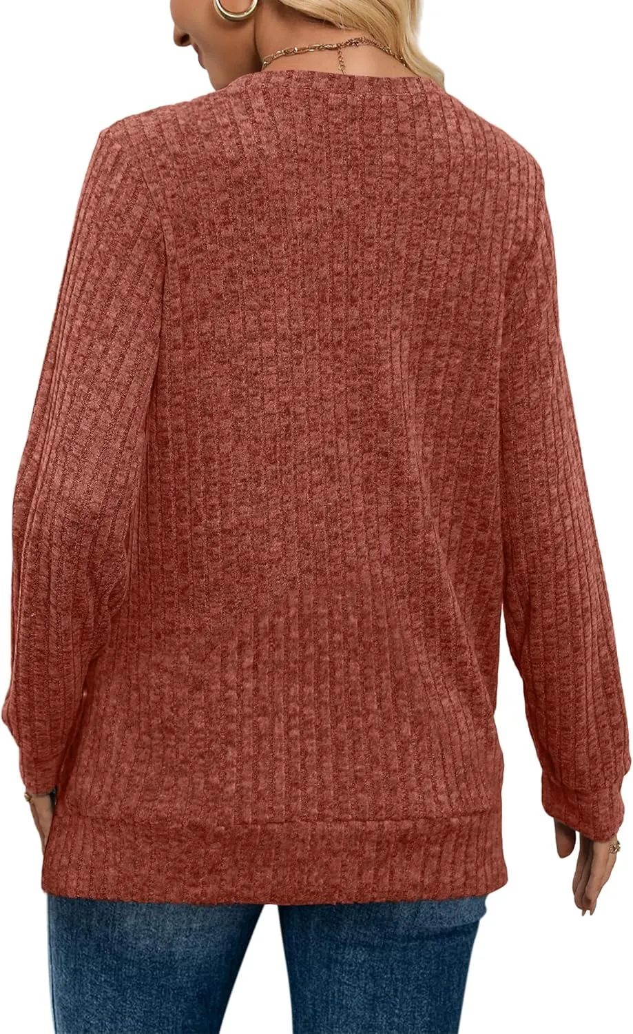 WIHOLL V Neck Long Sleeve Shirts for Women Casual Fall Tops Lightweight Tunic Sweaters Fashion Clothes 2024
