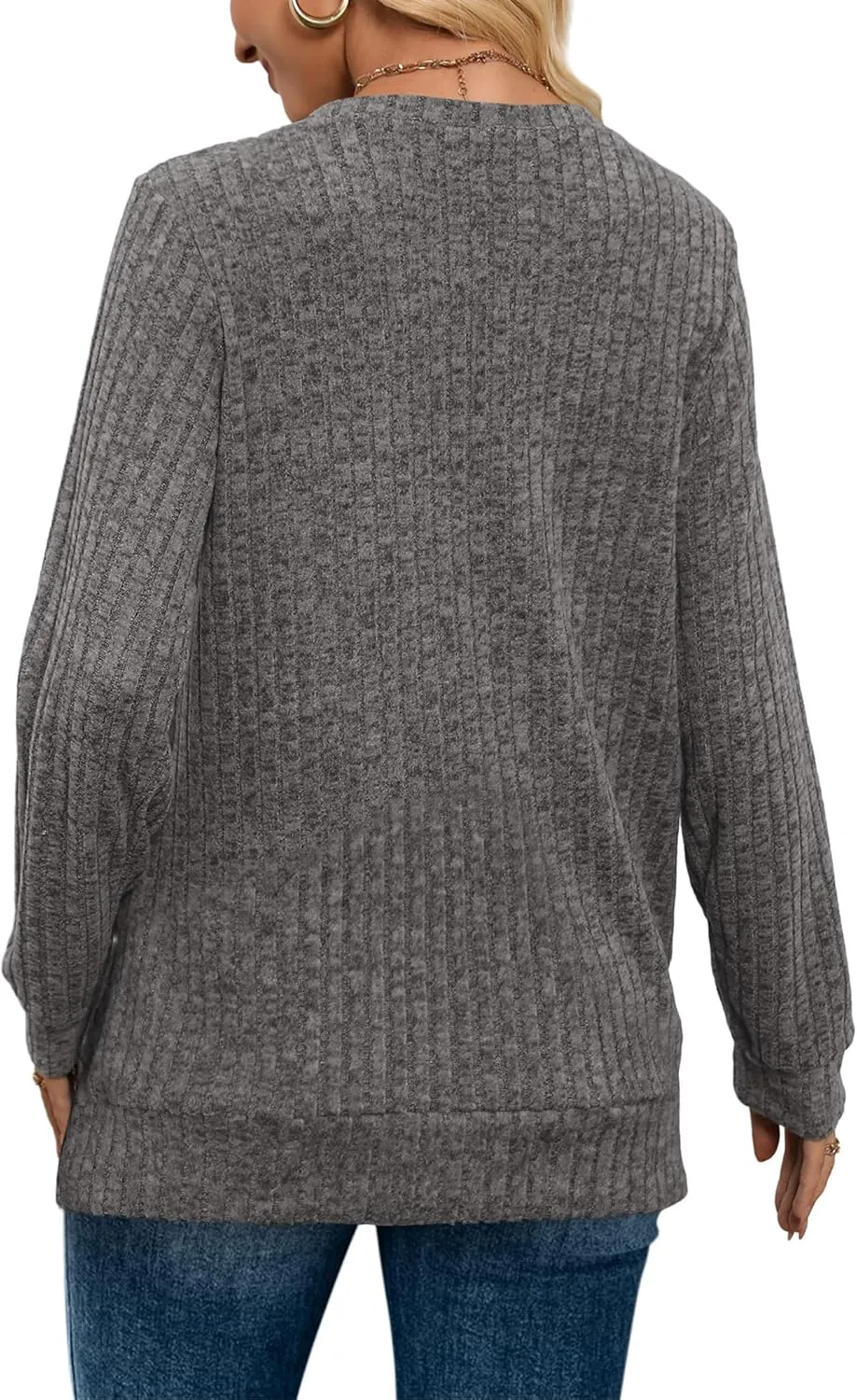 WIHOLL V Neck Long Sleeve Shirts for Women Casual Fall Tops Lightweight Tunic Sweaters Fashion Clothes 2024