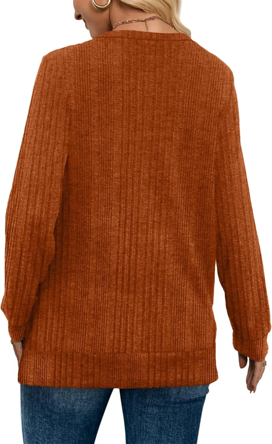 WIHOLL V Neck Long Sleeve Shirts for Women Casual Fall Tops Lightweight Tunic Sweaters Fashion Clothes 2024