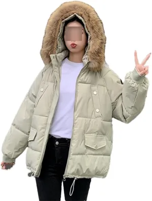 Winter Big Fur Collar Hooded Down Thick Warm Parkas Female Loose Outerwear Winter Women Cotton Padded Parka Coat