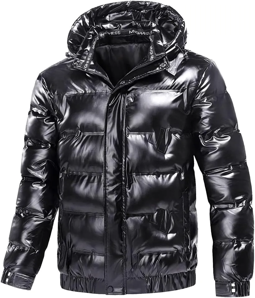 Winter Cotton-Padded Parka Men Shiny Fabric Hooded Coats Thick Warm Windbreaker