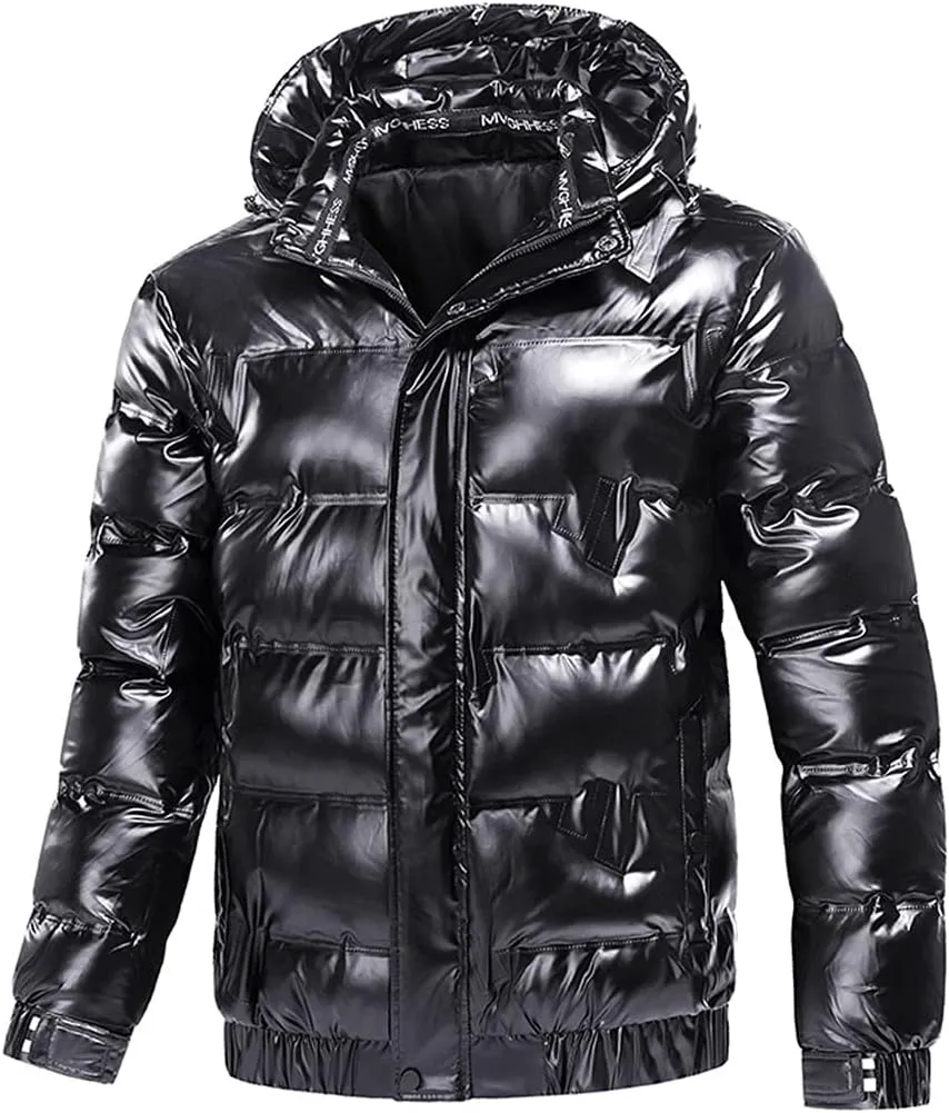 Winter Cotton-Padded Parka Men Shiny Fabric Hooded Coats Thick Warm Windbreaker