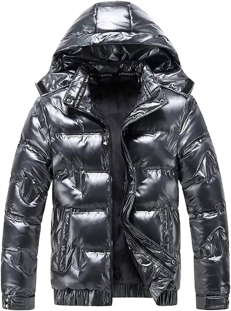 Winter Cotton-Padded Parka Men Shiny Fabric Hooded Coats Thick Warm Windbreaker