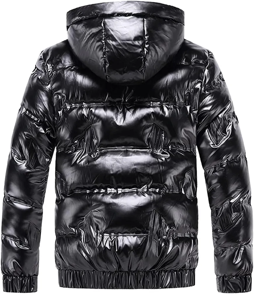 Winter Cotton-Padded Parka Men Shiny Fabric Hooded Coats Thick Warm Windbreaker