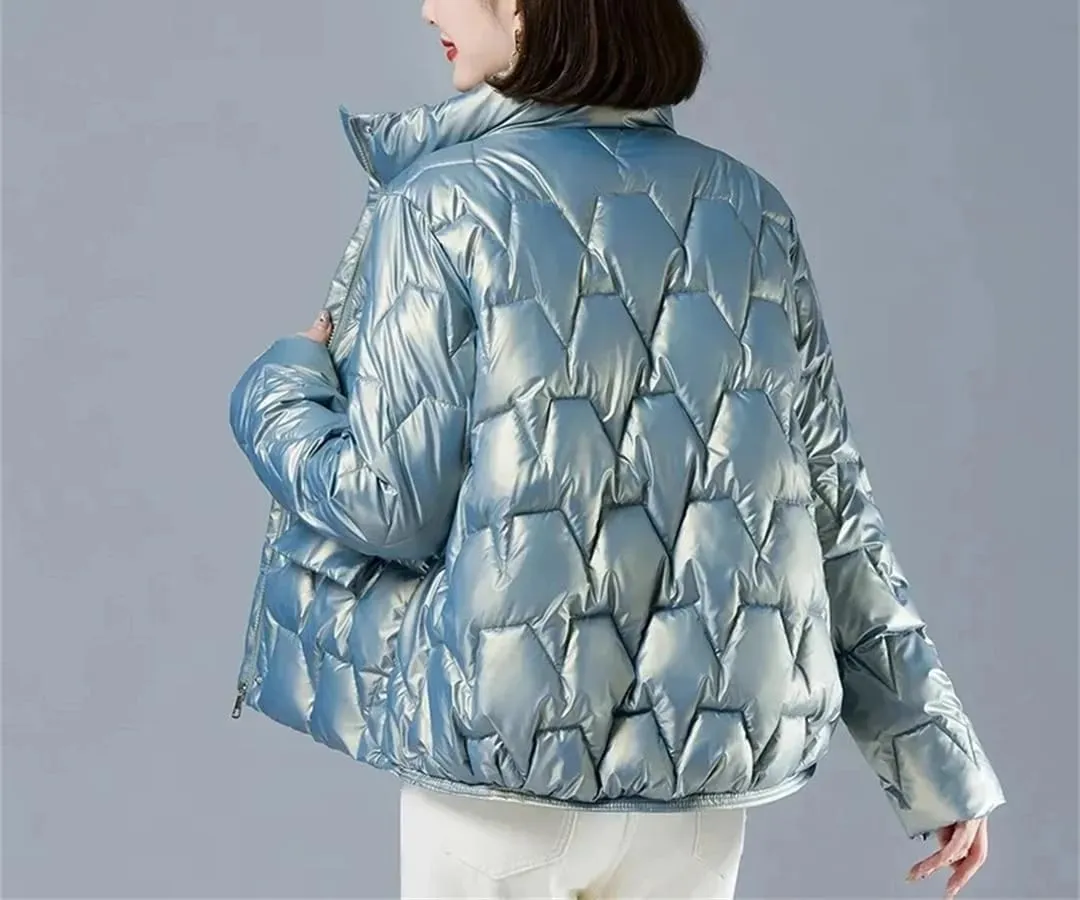 Winter Jacket Women Glossy Warm Parkas Thick Down Cotton Outerwear Solid Short Snow Clothing Cotton Padded Basic Coats