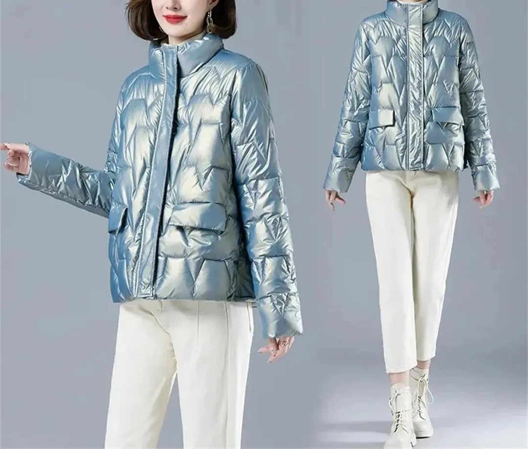 Winter Jacket Women Glossy Warm Parkas Thick Down Cotton Outerwear Solid Short Snow Clothing Cotton Padded Basic Coats
