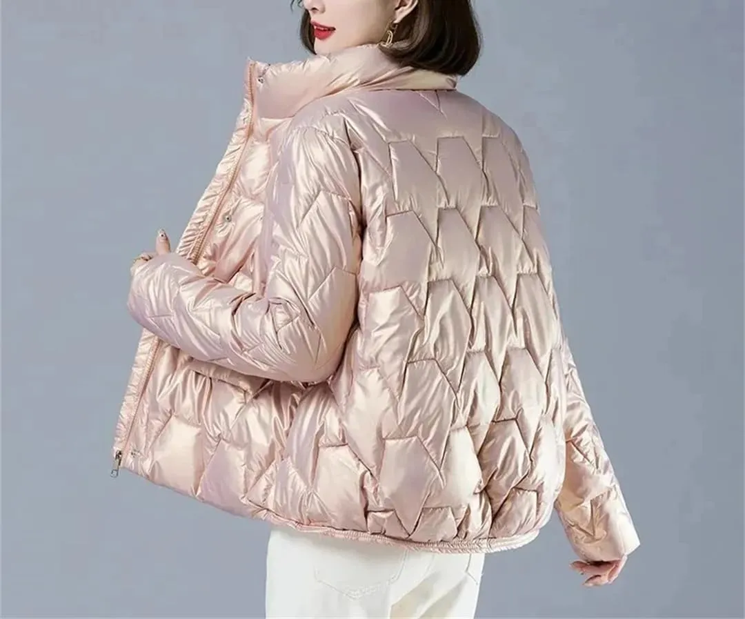 Winter Jacket Women Glossy Warm Parkas Thick Down Cotton Outerwear Solid Short Snow Clothing Cotton Padded Basic Coats