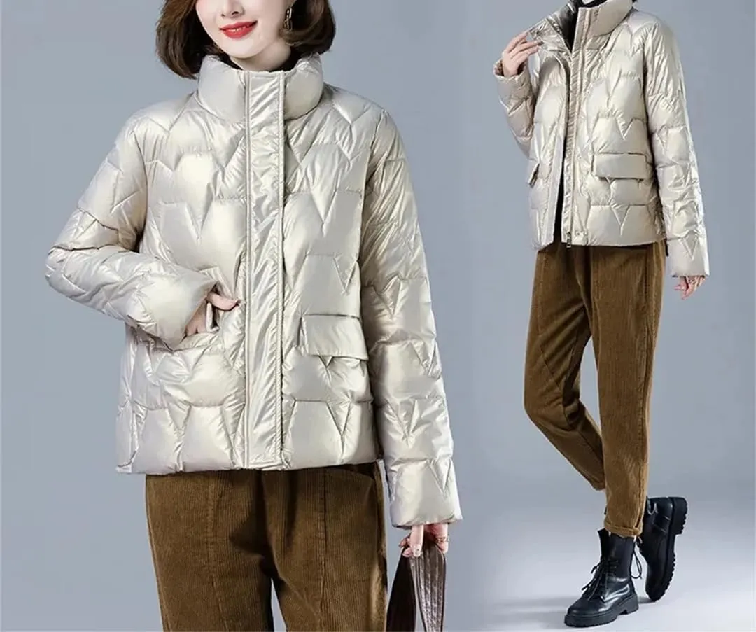 Winter Jacket Women Glossy Warm Parkas Thick Down Cotton Outerwear Solid Short Snow Clothing Cotton Padded Basic Coats