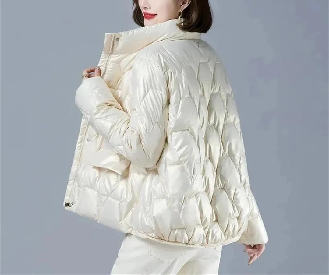 Winter Jacket Women Glossy Warm Parkas Thick Down Cotton Outerwear Solid Short Snow Clothing Cotton Padded Basic Coats