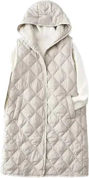Winter Lightweight Tank Top Women Sleeveless Down Vest Coat Loose Hooded Mid Long Cotton Padded Waistcoat