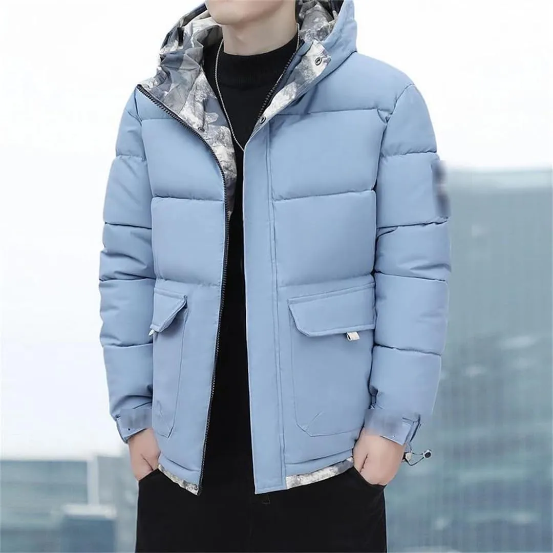 Winter Men's Parka Warm Thick Hooded Puffer Coat Autumn Windproof Solid Cotton Padded Windbreaker Outdoor Overcoat