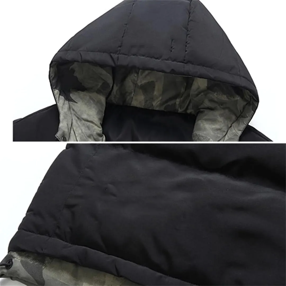 Winter Men's Parka Warm Thick Hooded Puffer Coat Autumn Windproof Solid Cotton Padded Windbreaker Outdoor Overcoat