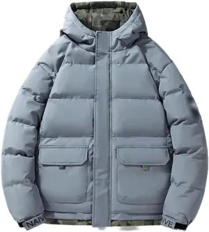 Winter Men's Parka Warm Thick Hooded Puffer Coat Autumn Windproof Solid Cotton Padded Windbreaker Outdoor Overcoat