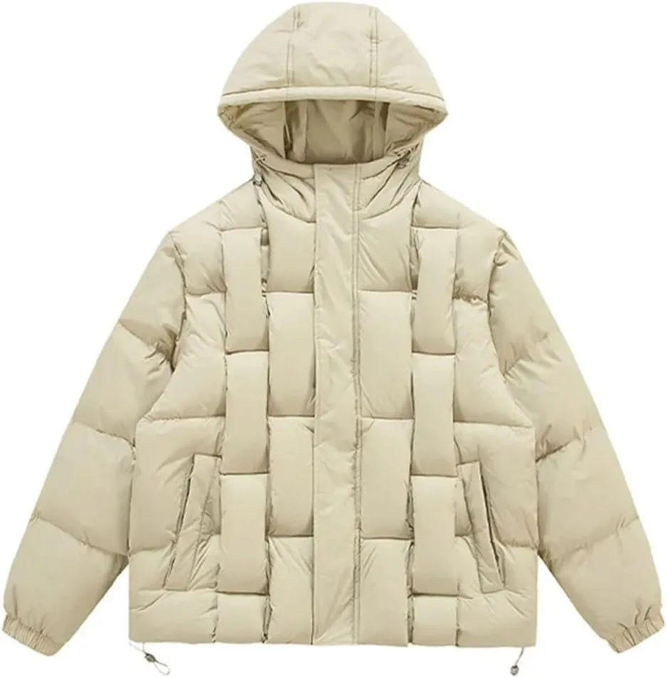 Winter Warm Padded Coat Men Hip Hop Puffer Outwear Cotton Windproof Parka Solid Color Hooded Streetwear