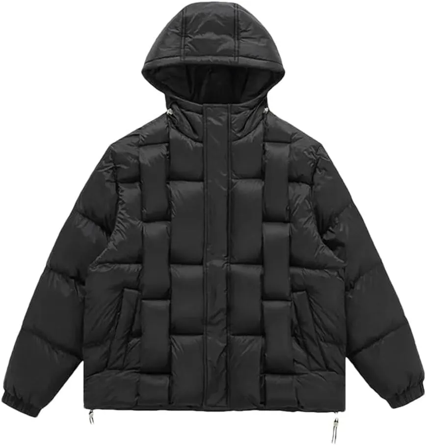 Winter Warm Padded Coat Men Hip Hop Puffer Outwear Cotton Windproof Parka Solid Color Hooded Streetwear