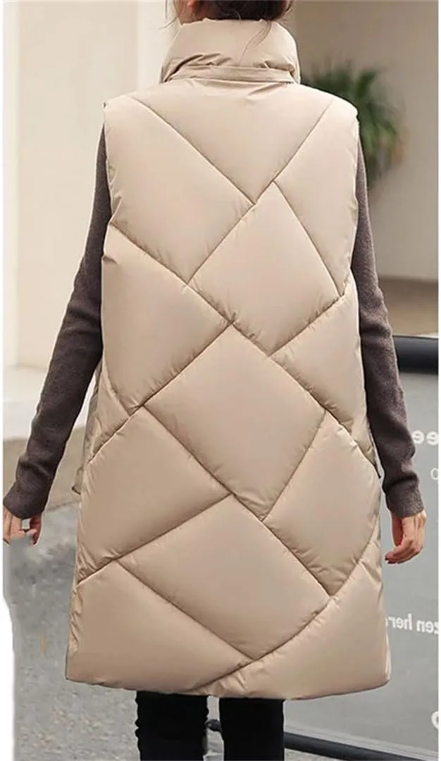 Women Autumn Winter Korean Sleeveless Down Cotton Padded Vest Coat Loose Zipper Hooded Jacket Mid Length Parkas