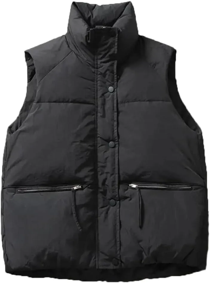 Women Autumn Winter Puffer Vest Loose Cropped Stand Collar Sleeveless Vest Jackets Cotton Padded Waistcoat