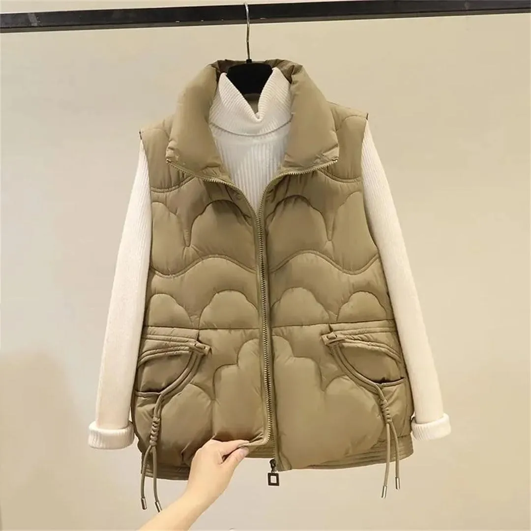 Women Autumn Winter Puffer Vest Loose Sleeveless Short Vest Jackets Cotton Padded Waistcoat Casual Tops