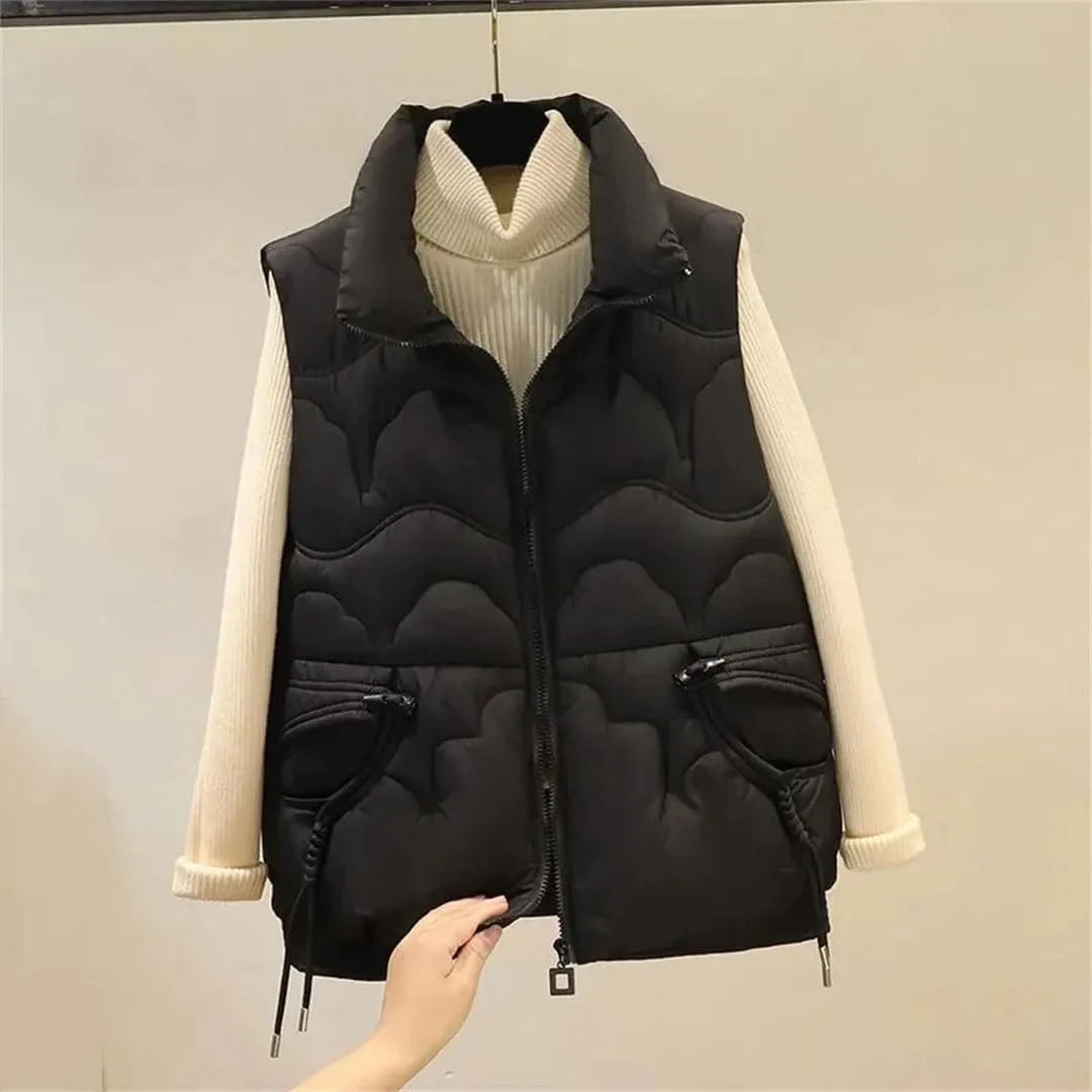 Women Autumn Winter Puffer Vest Loose Sleeveless Short Vest Jackets Cotton Padded Waistcoat Casual Tops