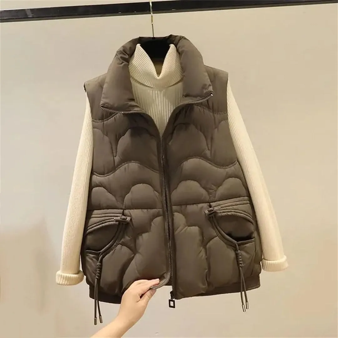 Women Autumn Winter Puffer Vest Loose Sleeveless Short Vest Jackets Cotton Padded Waistcoat Casual Tops