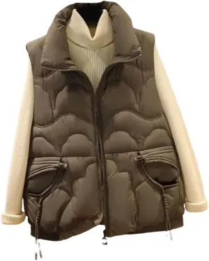 Women Autumn Winter Puffer Vest Loose Sleeveless Short Vest Jackets Cotton Padded Waistcoat Casual Tops