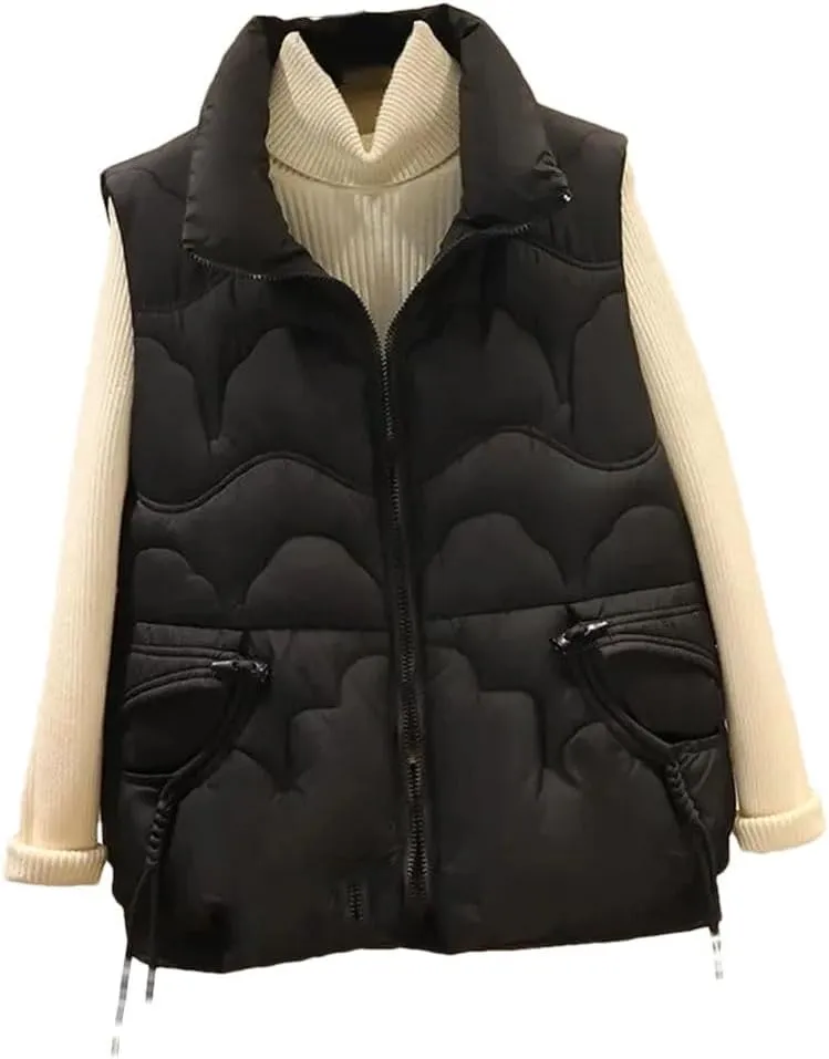 Women Autumn Winter Puffer Vest Loose Sleeveless Short Vest Jackets Cotton Padded Waistcoat Casual Tops