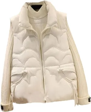 Women Autumn Winter Puffer Vest Loose Sleeveless Short Vest Jackets Cotton Padded Waistcoat Casual Tops