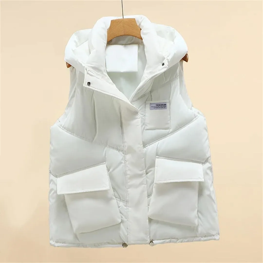 Women Autumn Winter Vest Coat Soild Color Outwear Casual Cotton Padded Stand Collar Sleeveless Jacket Waistcoat Tops